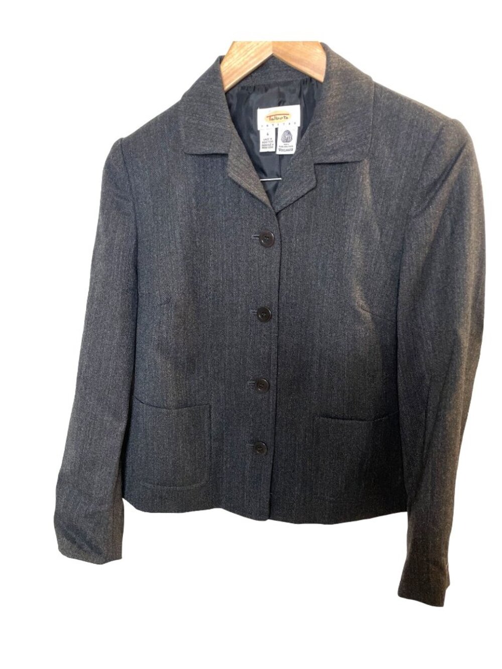 Talbots Gray Wool Button Front Short Blazer Jacket Sz 4P